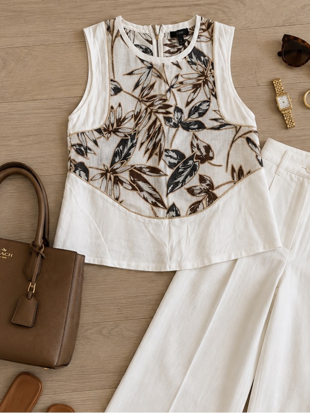 J. Crew White Linen Sleeveless Botanical Print Camisole - Picture 8 of 8